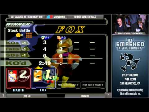 Get Smashed at the Foundry #46 - Winner Quarters: Lord (Marth) vs HMW (Fox)