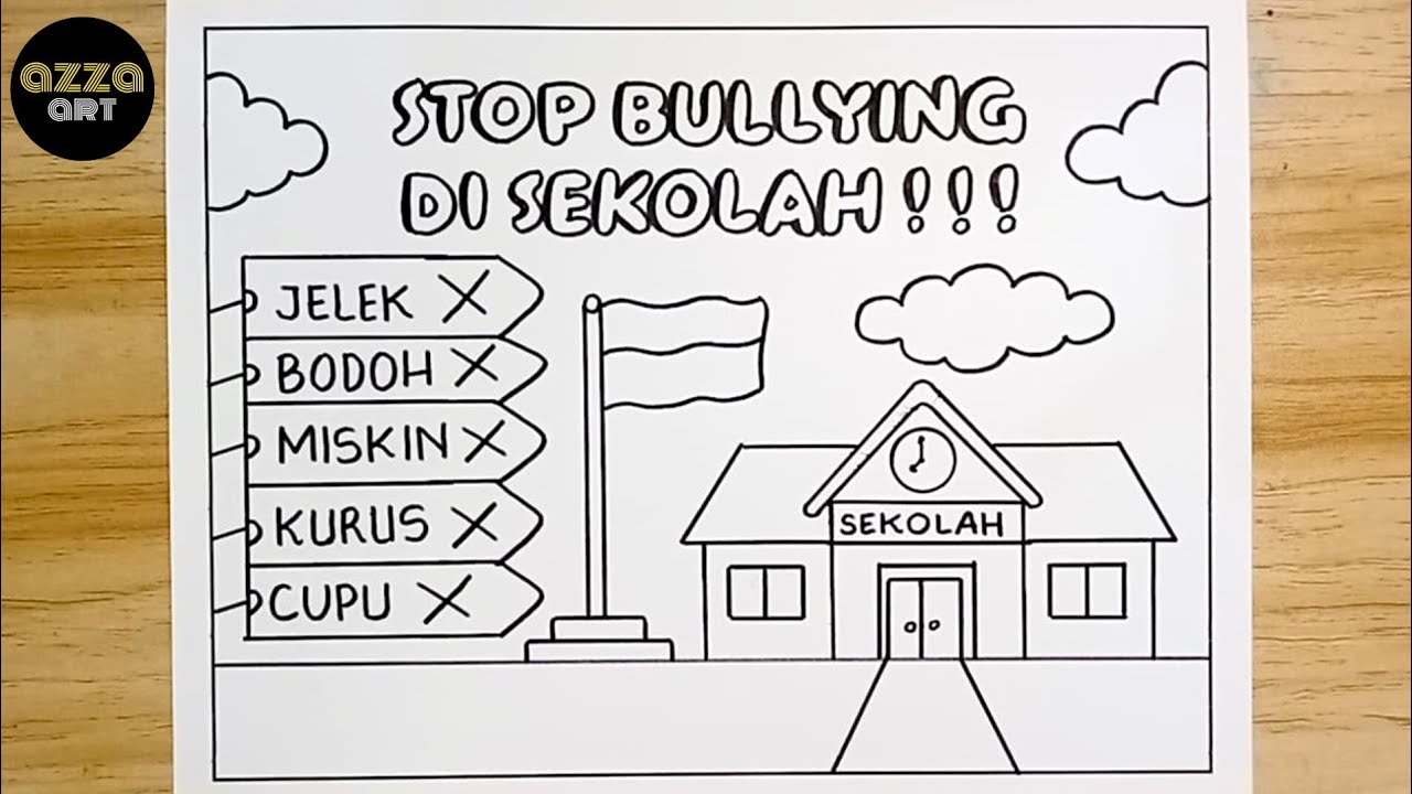 Cara Menggambar Poster Stop Bullying di Sekolah - Gambar Poster Stop Bullying yang Mudah dan Simpel
