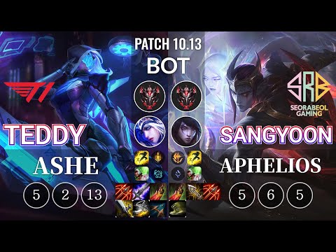 T1 Teddy Ashe vs SRB Sangyoon Aphelios Bot - KR Patch 10.13