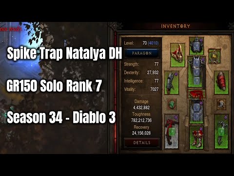 Season 34 Natalya Spike Trap Demon Hunter GR150 Solo Rank 7 - Diablo 3