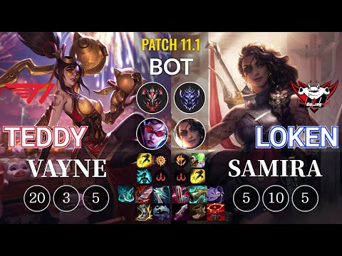 T1 Teddy Vayne vs JDG LokeN Samira Bot - KR Patch 11.1
