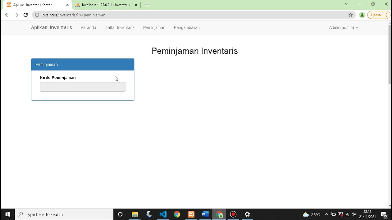 3. Membuat Tampilan PEMINJAMAN INVENTARIS Aplikasi Inventaris Kantor Sederhana - #UKK #UJILEVEL #RPL