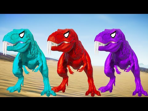 Rexy Color Pack vs Indoraptor, Indominus Rex, Spinosaurus, Jurassic World Evolution Dinosaurs Fight