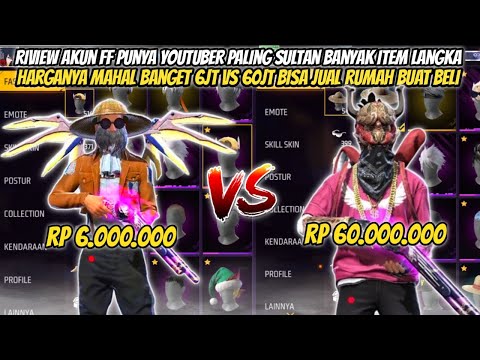 RIVIEW AKUN FF SULTAN PUNYA YOUTUBER HARGA 6JT VS 60JT GILA BANYAK ITEM LANGKA !!