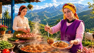 Meatballs & Green Beans Stew, & Tandoor Fatir Bread | Rainy Day Village Cooking