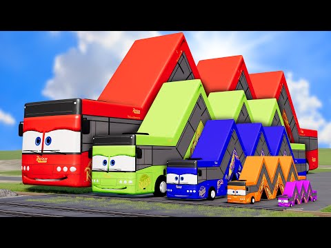 Big & Small Long Articulated Bus Lightning Mcqueen vs Train Thomas | BeamNG.Drive