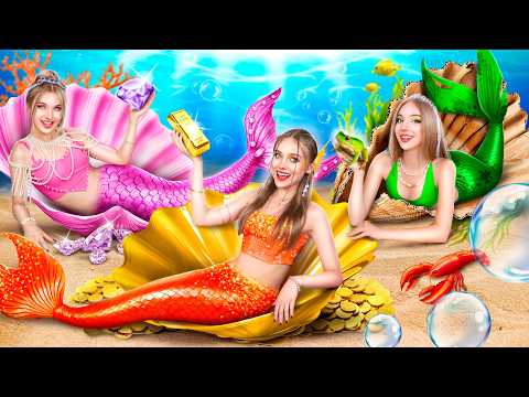 Poor vs Rich vs Giga Rich at Swimming Pool! We Became Mermaids