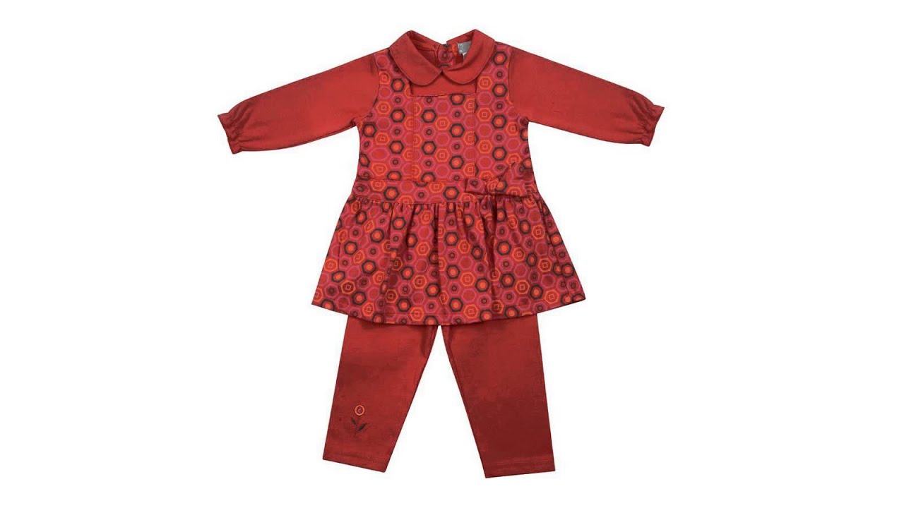 Wholesale Dizzy Daisy Long Sleeve Funky Print Pinafore Dress And Leggings Set Red 6-23 Months
