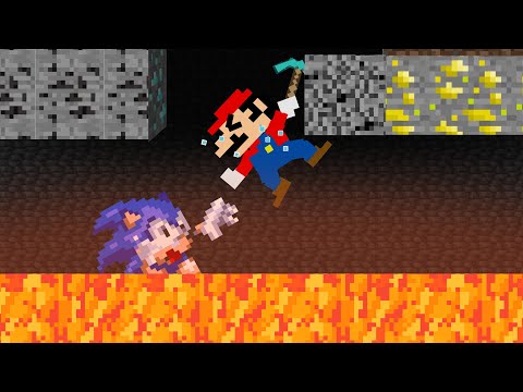 Sonic and Mario Mining Diamonds in Minecraft! Game Animation