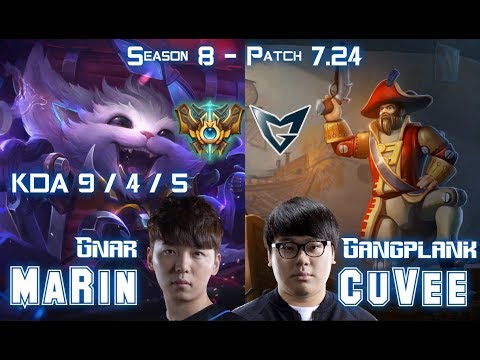 MaRin GNAR vs SSG CuVee GANGPLANK Top - Patch 7.24 KR Ranked
