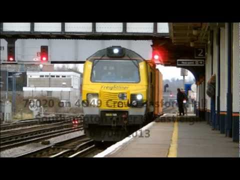 (HD) 70020 pulls away from Eastleigh on 4O49 Crewe Basford Hall - Southampton Freightliner 04/01/13