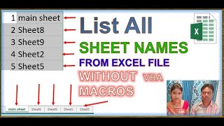 How to Get All Sheet Names in Excel Using Formula | List All Sheet Names in Excel Workbook  | EXCEL
