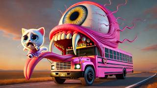 😱👁️The kitten suddenly encountered a mutated big eyed school bus!🐱💥 #ai #story #catshorts#aicat