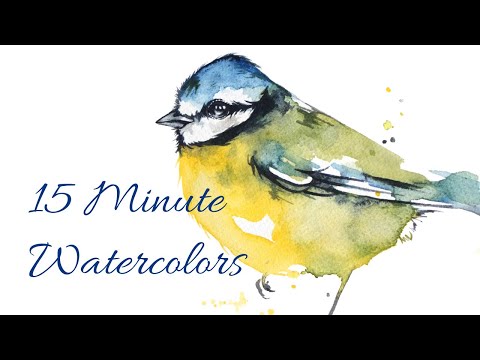 Easy Watercolor Bird Tutorial - 15 Minute Blue Tit Painting - Loose watercolors with details