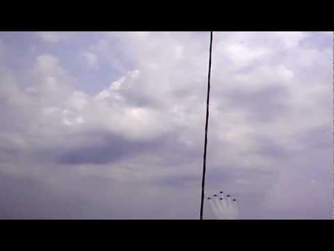 The US Navy Precision Flight Team The Blue Angels Fly Over KFRG and Break