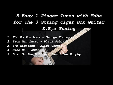5 Easy 1 finger Riffs - 3 String #cigarboxguitarlesson "No Chat" EBe tuning - beginner with Tabs