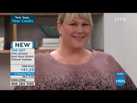 Nina Leonard BoatNeck Ombre Pullover Sweater