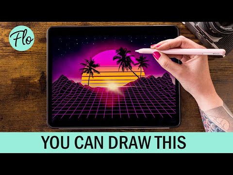 You Can Draw This RETROWAVE LANDSCAPE in PROCREATE - Plus FREE Procreate Brushes