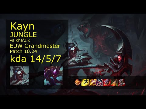 Kayn Jungle vs Kha'Zix - EUW Grandmaster 14/5/7 Patch 10.24 Gameplay
