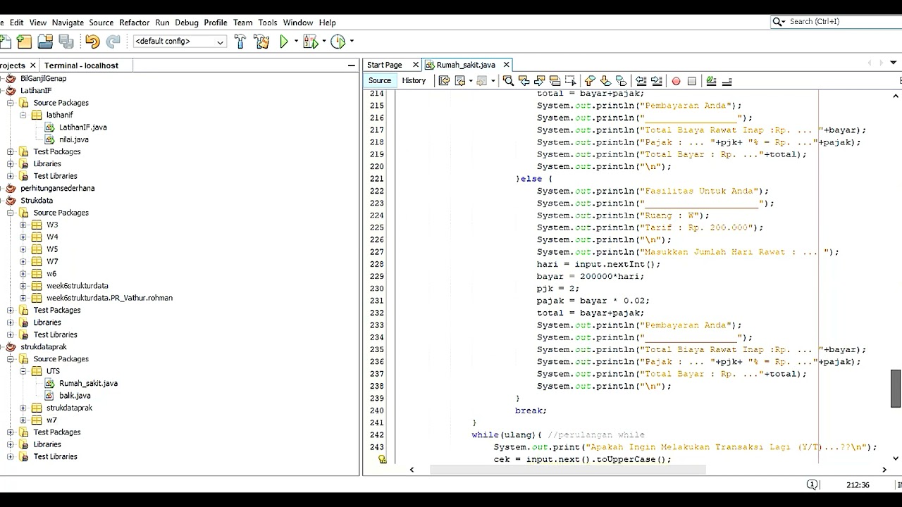 Implementasi Percabangan dan Perulangan | Program Java Rumah Sakit
