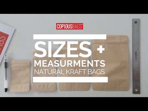 Natural kraft stand up pouches/ sizes & measurements