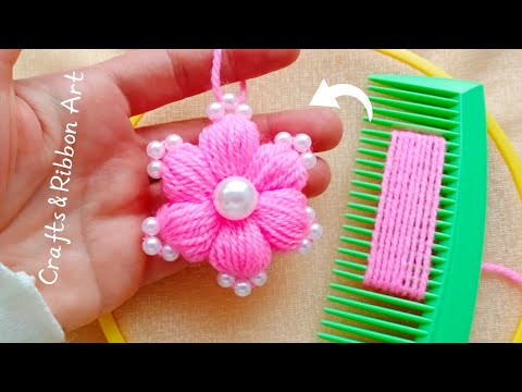 It's so Cute 💖🌟 Superb Woolen Flower Making Trick with Hair Comb - DIY Amazing Woolen Flower Design