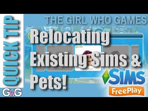 Part of a video titled The Sims Freeplay: Relocating an Existing Sim & Pets! [QUICK TIP]