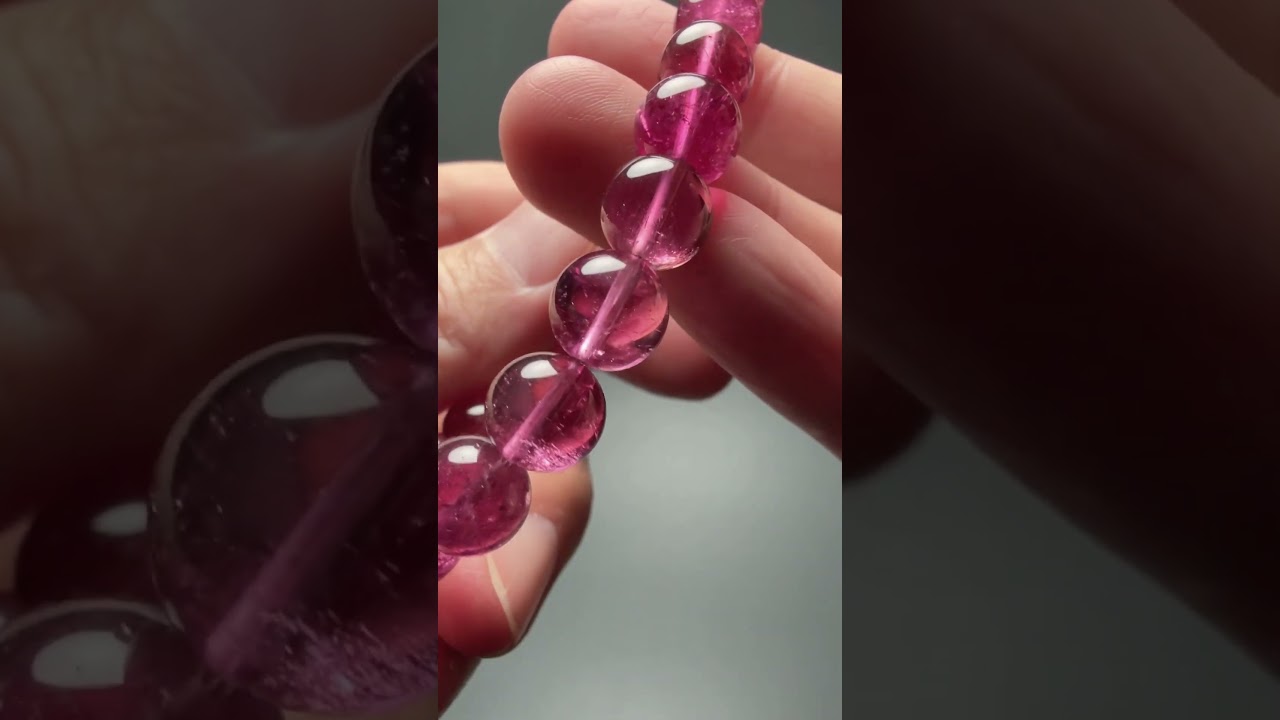 [超希少カラー！]宝石質ピンクレッドトルマリンブレスレット（約9.5mm玉・鑑別書付属）★現品動画あり-slide-youtube