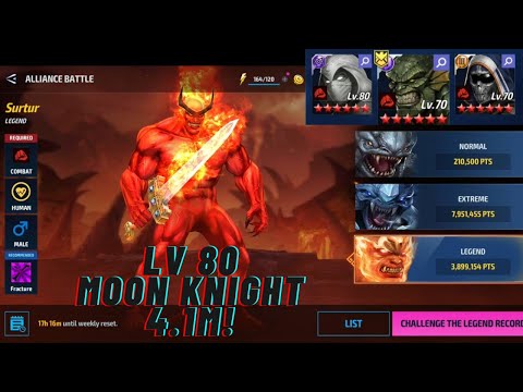 LV 80 MOON KNIGHT VS SURTUR LEGEND ALLIANCE BATTLE! 4.1M (RAGE CTP) - Marvel Future Fight