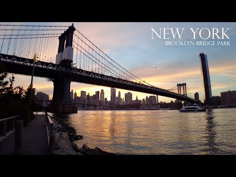 Brooklyn Bridge Park NYC | Ambient Sunset Walking Tour w/ Manhattan Skyline Views | Dumbo, BK | 4K