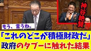 【国会激震】「これのどこが積極財政だ」神谷宗幣が拍手喝采！国民民主・浜野氏のド正論で、政府の増税トリックを暴いてしまう