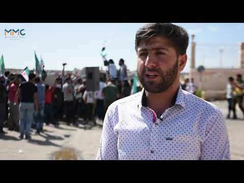 مظاهرة في مدينة إدلب تنديداً بالتصعيد العسكري على ريف إدلب