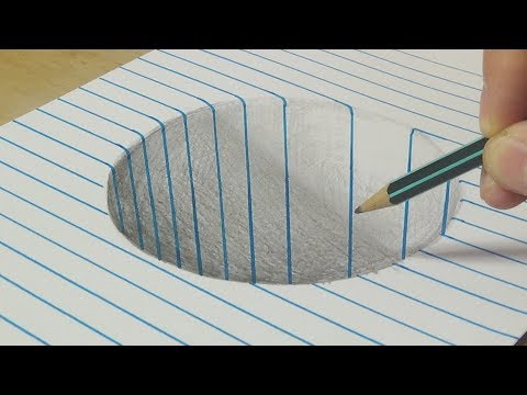 Drawing a Round Hole on Line Paper – Trick Art with 