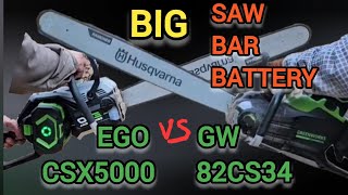 Fastest most powerful battery chainsaws Greenworks 82CS34 vs