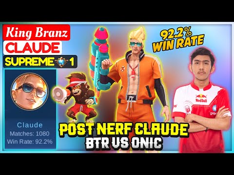 92.2 % Win Rate Claude, Post Nerf Claude Gameplay [ Supreme 1 Claude ] King Branz - Mobile Legends