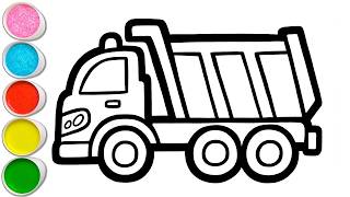Colorful Dump Truck Drawing for Kids | Easy Truck Coloring Page Step by Step Fun Art