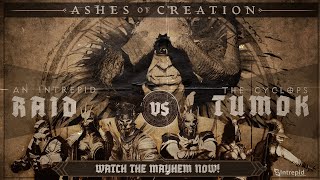Масштабная битва с рейдовым боссом Циклопом в MMORPG Ashes of Creation