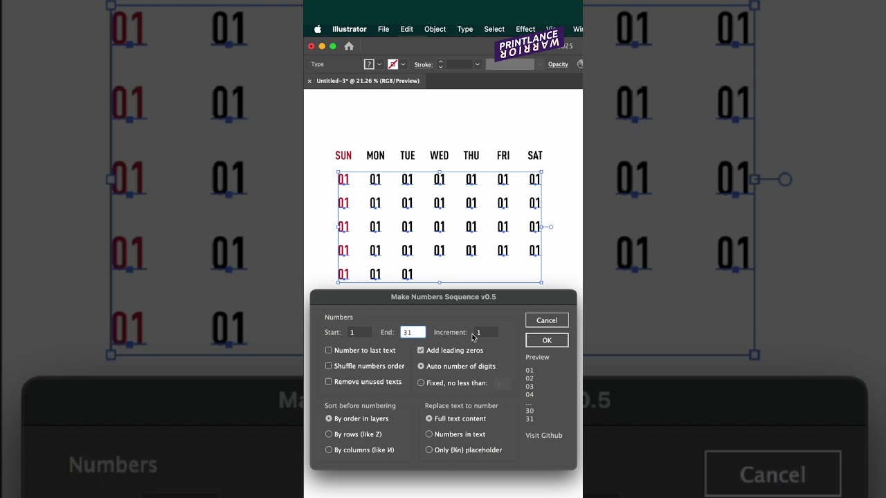 Adobe Illustrator Tips - How to use Make Numbers Sequence Script