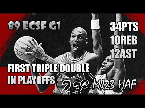 Michael Jordan Highlights 1989 ECSF Game 1 vs Knicks - 34pts, First Triple Double in Playoffs!