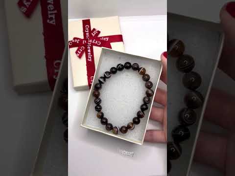 Подарок девушке браслет из натурального камня Черный агат круглые бусины 8 мм стрейч в коробочке - фото 2 - id-p2452909159