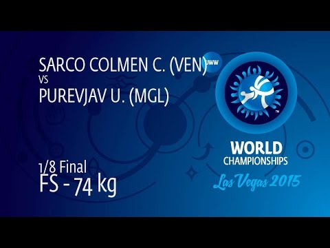 1/8 FS - 74 kg: U. PUREVJAV (MGL) df. C. SARCO COLMEN (VEN) by TF, 10-0