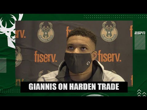 安特託孔波對詹姆斯-哈登被交易到籃網的反應｜NBA on ESPN (Giannis Antetokounmpo reacts to James Harden being traded to the Nets | NBA on ESPN)