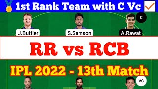 RR vs RCB IPL 2022 13th Match Fantasy Preview, RR vs RCB Dream Team Today Match, RCB vs RR Tips