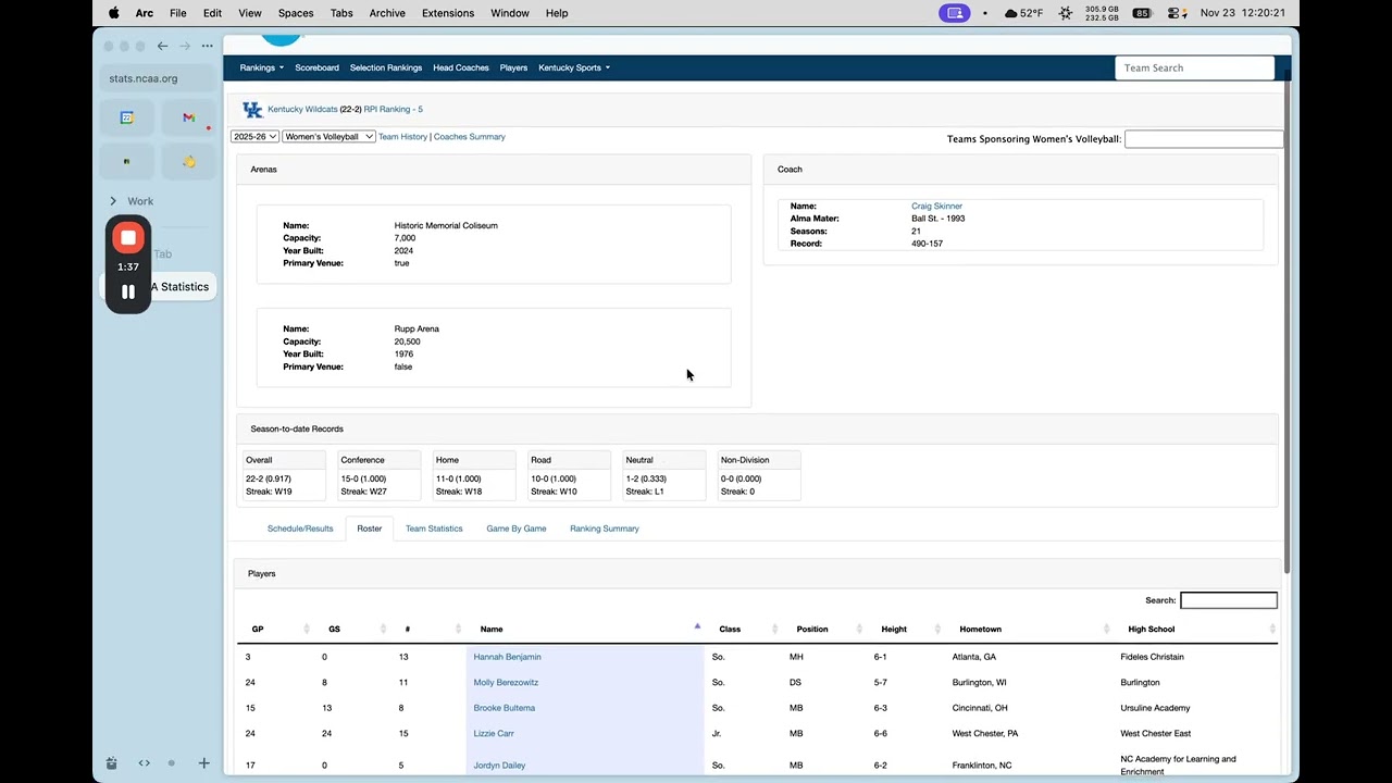 Importing Rosters from NCAA Stats