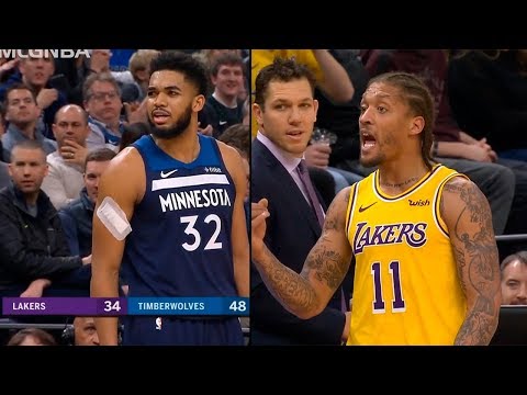 Michael Beasley gets a technical foul after trash talking with Karl Anthony Towns | Lakers vs Wolves
