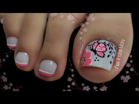 UÑAS HERMOSAS PARA PIES CON DISEÑO DE FLOR Y MARIPOSA 🌸🦋
