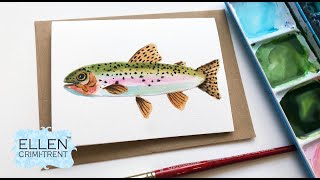 EASY DIY Father&#39;s Day Card with Watercolor / Rainbow Trout/ Step by Step Tutorial