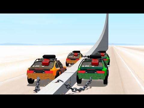 Chained Cars Hanging on a Ramp - BeamNG Drive