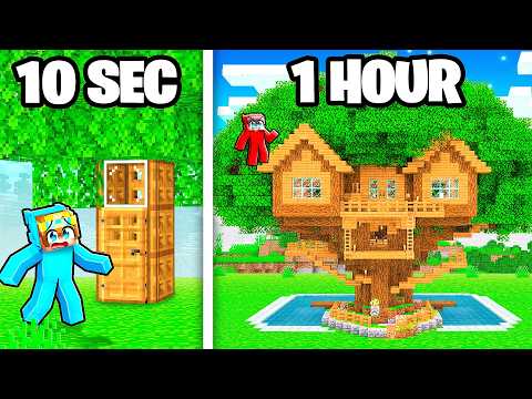 10 Seconds vs 1 Hour TREE HOUSE Build Challenge!