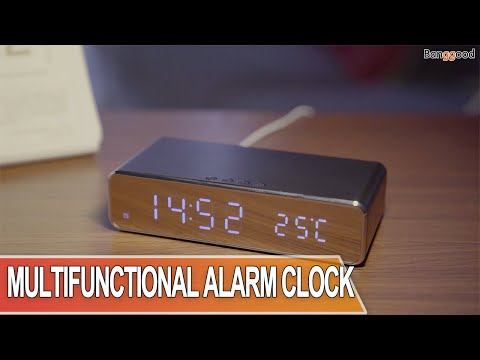 Electric LED 12/24H Alarm Clock With Phone Wireless Charger Table Digital Thermometer Display